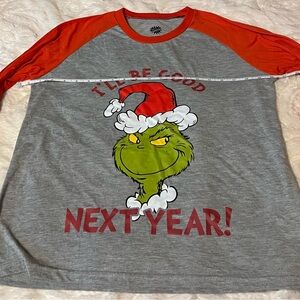 Dr. Seuss Gray and Red Grinch Long Sleeve Tee